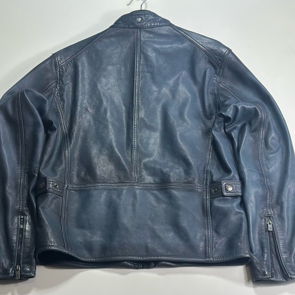 Massimo Dutti Genuine Leather Jacket Men’s L Navy Blue Euro Tailored Classic - Picture 5 of 16